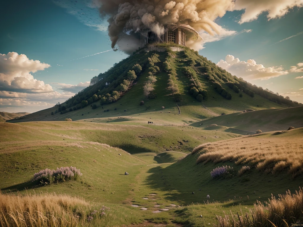 Hyperrealistic 8k high detail 3d art, fantasy setting, a tall grassland, romantic the end of the world