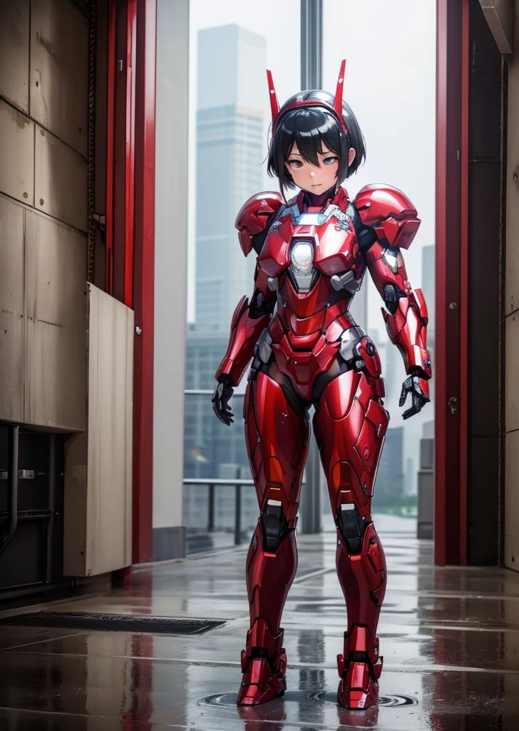 Female Iron Man(Red and Black)、shine、Shortcuts、Textured skin, Super detailed, Attention to detail, high quality, 最high quality, High resolution, 1080P, hard disk, beautiful,(Gundam),beautifulサイボーグ女性,Mecha Cyborg Girl,Battle Mode,Woman with a mechanical body,Full Body Shot、Visor of close-fitting headgear opens、I can see your true face　Expression of bitterness、Sweaty face、、Squint your eyes、、humid、Soaking wet、、Steam coming out of the head、Spread your legs、Embarrassed face、Open your mouth、Hold your face　Boyish black hair　Short-haired　Soaking wet　(Lie on your back with your limbs spread) (emergency)