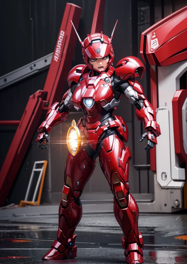 Female Iron Man(Red and Black)、shine、Shortcuts、Textured skin, Super detailed, Attention to detail, high quality, 最high quality, High resolution, 1080P, hard disk, beautiful,(Gundam),beautifulサイボーグ女性,Mecha Cyborg Girl,Battle Mode,Woman with a mechanical body,Full Body Shot、Visor of close-fitting headgear opens、I can see your true face Expression of bitterness、Sweaty face、、Squint your eyes、、humid、Soaking wet、、Steam coming out of the head、Spread your legs、Embarrassed face、Open your mouth、Hold your face Boyish black hair Short-haired Soaking wet (Lie on your back with your limbs spread) (emergency)