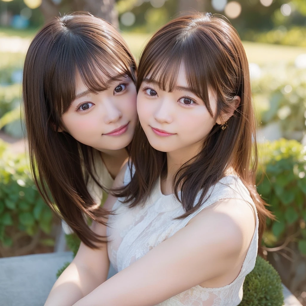 8k RAW photo,Best Quality, top-quality:1.1, masterpiece:1.3,超A high resolution, (Photorealistic:1.4), Raw photo, (upper thigh:1.5, From Side), natural skin textures:1.1, realistic eyes and face details:1.1, Full lips,(bokeh:1.4), (in a suite), 1 Japanese girl, Cute, (独奏:1.6), (Shy smile), (Dark brown eyes), Smooth skin, (Brown medium hair,bangs), (touch hair:1.4),nogizaka,a park,suits、full bodyesbian、:1.4、Officelady:1.2
