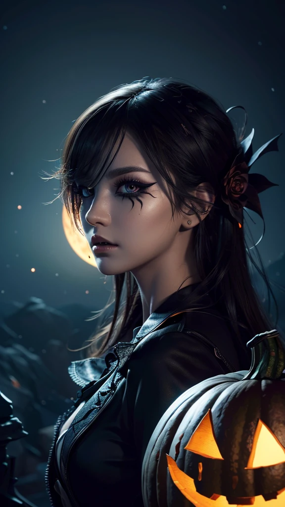 (Highly detailed CG Unity 8k wallpaper),(masterpiece), (Highest quality), (Super detailed), (Best illustrations),(Best Shadow), (Sharp eyeliner, eye shadow, Fine grain:1.1), (Halloween, Night Sky, Jack-o&#39;-Lantern, :1.1), ,break, (vectorHalloween:1.2), ,  