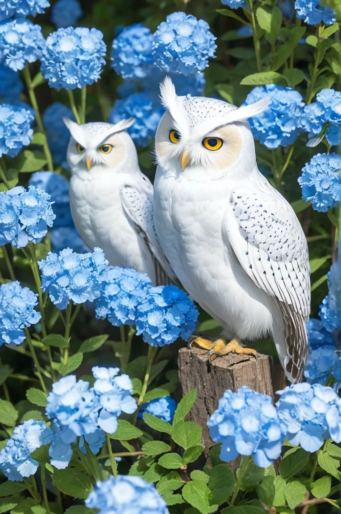 A creature that combines a white owl and a nemophila