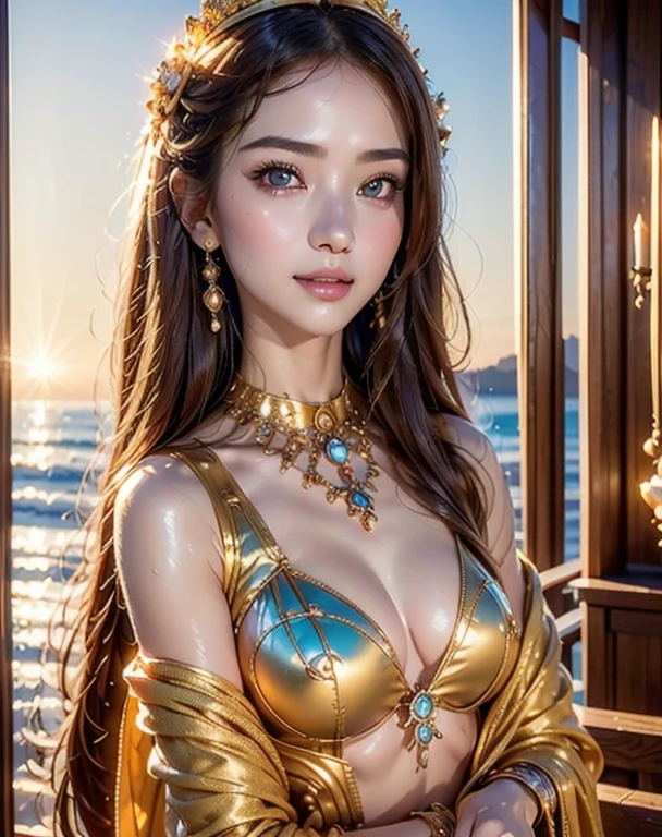 top quality、8K、32k、​Masterpiece,)beautiful woman、natural look、look away 、hair wet、Sheer long dress、Soft atmosphere、moment、No makeup、Shot from the side、the sea sparkles、night,sunset sky、Long distance shooting、Stroll along the sandy beach、a smile, she has beautiful small eyes and long natural eyelashes, she has small but little full rose lips, high quality, 8K Ultra HD, masterpiece, beautiful woman, create a whimsical moment where zoltar magical geode ball creates a big bang super nova powerful and luminous explosion of a star, quantum fluctuations, cosmic rays, gravitational waves, milky way in the style of tarot and microsoft 3D pinball space cadet, double long exposure movie still, full body.