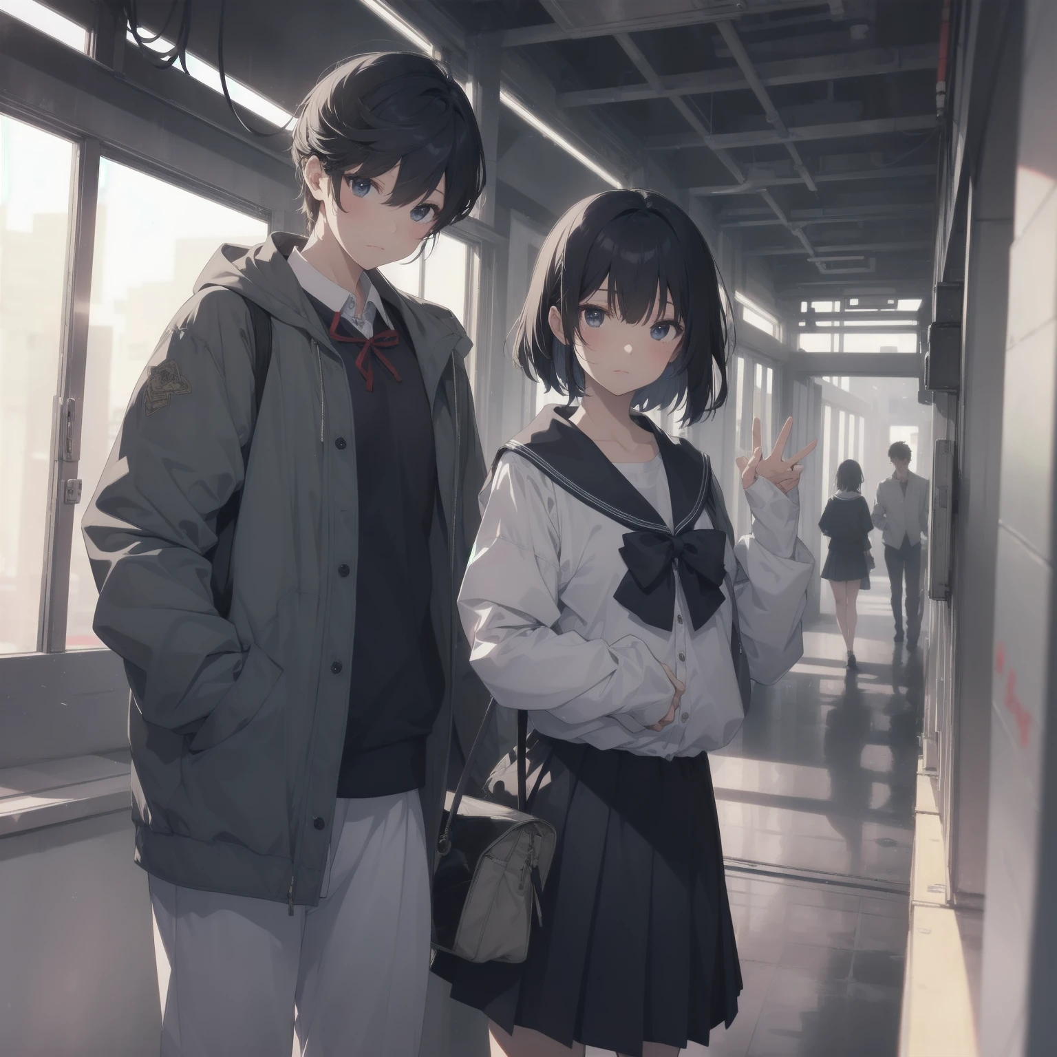 ultra-absurdres-Top quality by artist God, ultra-detailed, high resolution, anime moe artstyle, best anime 8k konachan wallpaper, pixiv contest winner, pool:2810, perfect anatomy,break, 1girl, (Please draw a girl walking sleepily to school alone. )break,(Solo,little female, 13-year-old:1.3),Full limbs, complete fingers,a junior high school student, (very short hair), short cut, flat chest, , small butt, small black eyes, beautiful detailed eyes, well-proportioned iris and pupils, expressive eyes, highres detailed hair, soft expression, salor school_uniform, sailor collar, serahuku, bow, pleated skirt,(Detailed Lighting), (Detailed background), in the School commute route. break,super detailed skin, Best cinematic lighting powered by famous artist, 8k,beauty illustration,photoshop_(medium),very aesthetic,break,((artist:mochi_au_lait )), artist:clamp ,artist:carnelian ,artist:kantoku ,
