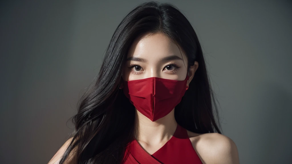 Face mask, Elegant dress, black and red, potrait, dark gradient