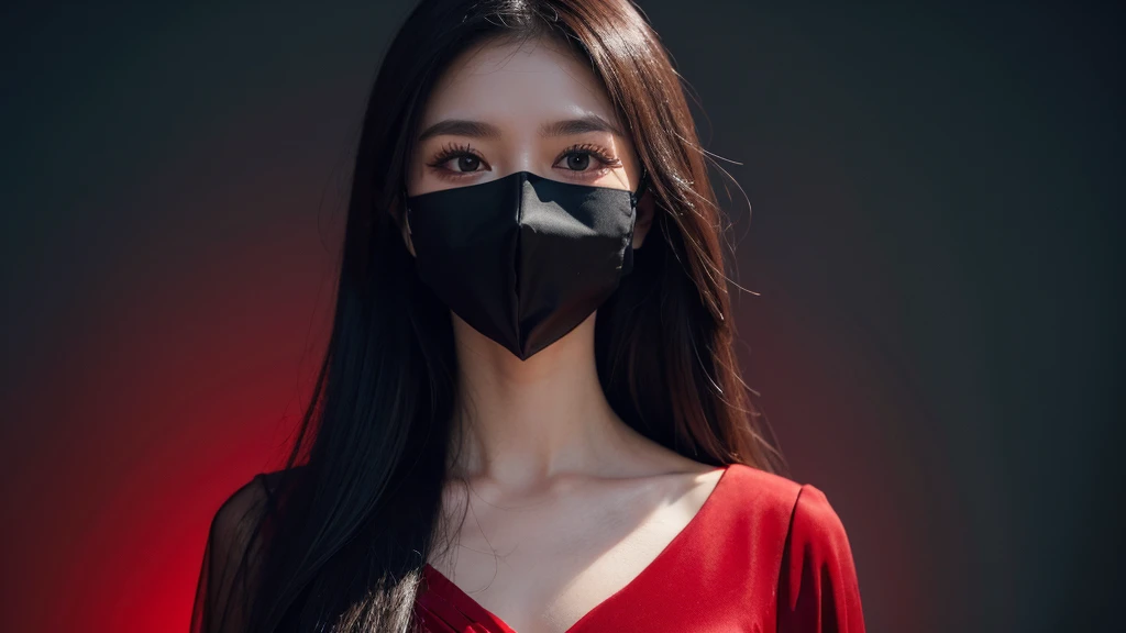Face mask, Elegant dress, black and red, potrait, dark gradient