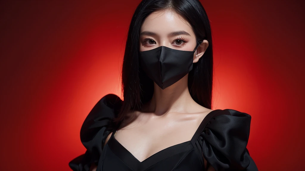 Face mask, Elegant dress, black and red, potrait, dark gradient
