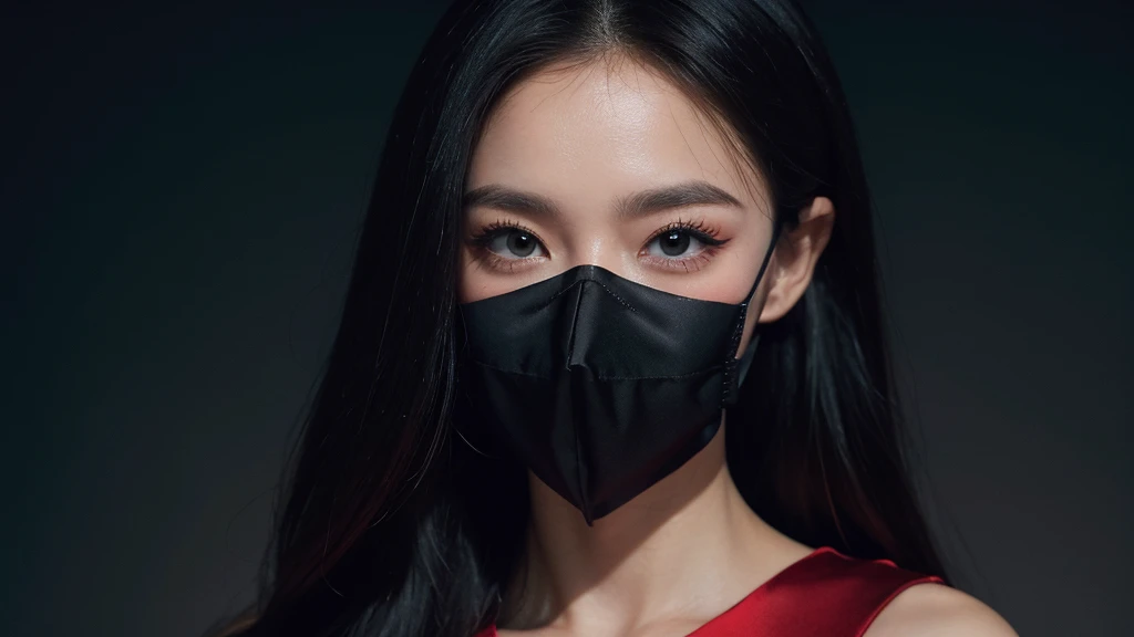 Face mask, Elegant dress, black and red, potrait, dark gradient