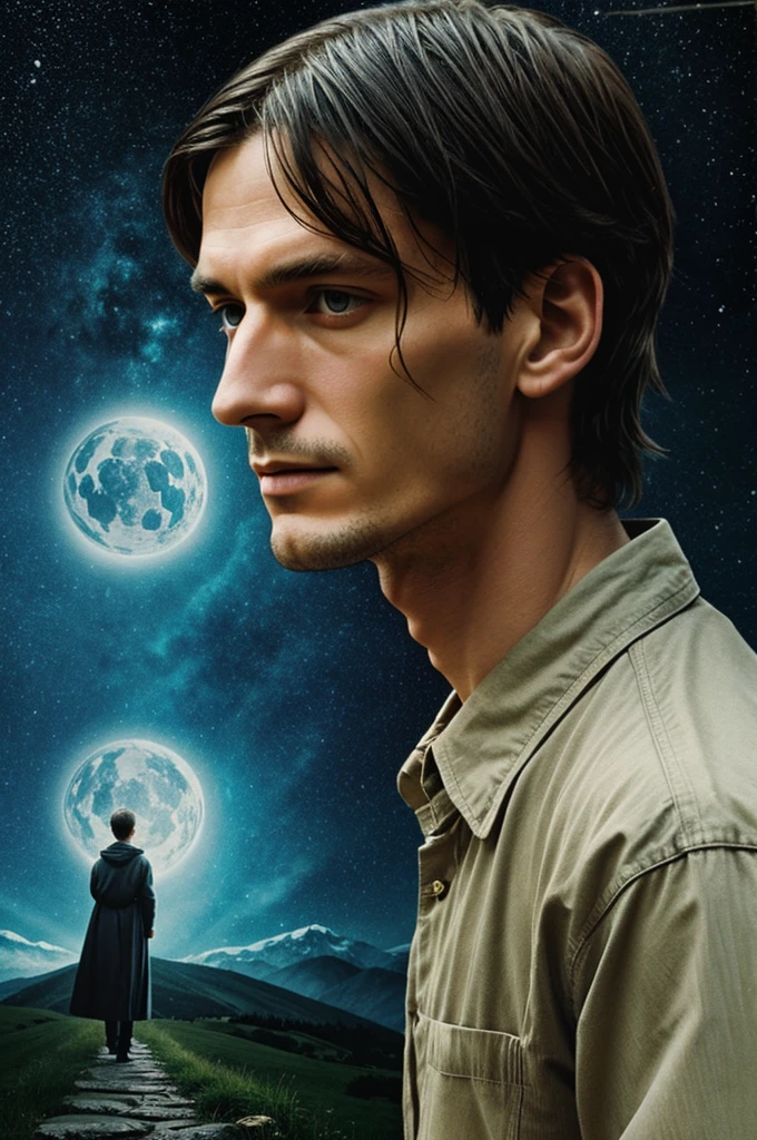 Create an untitled movie cover based on Hermann Hesse&#39;s work titled "Demian" with the style and aura of director Tim Burton 