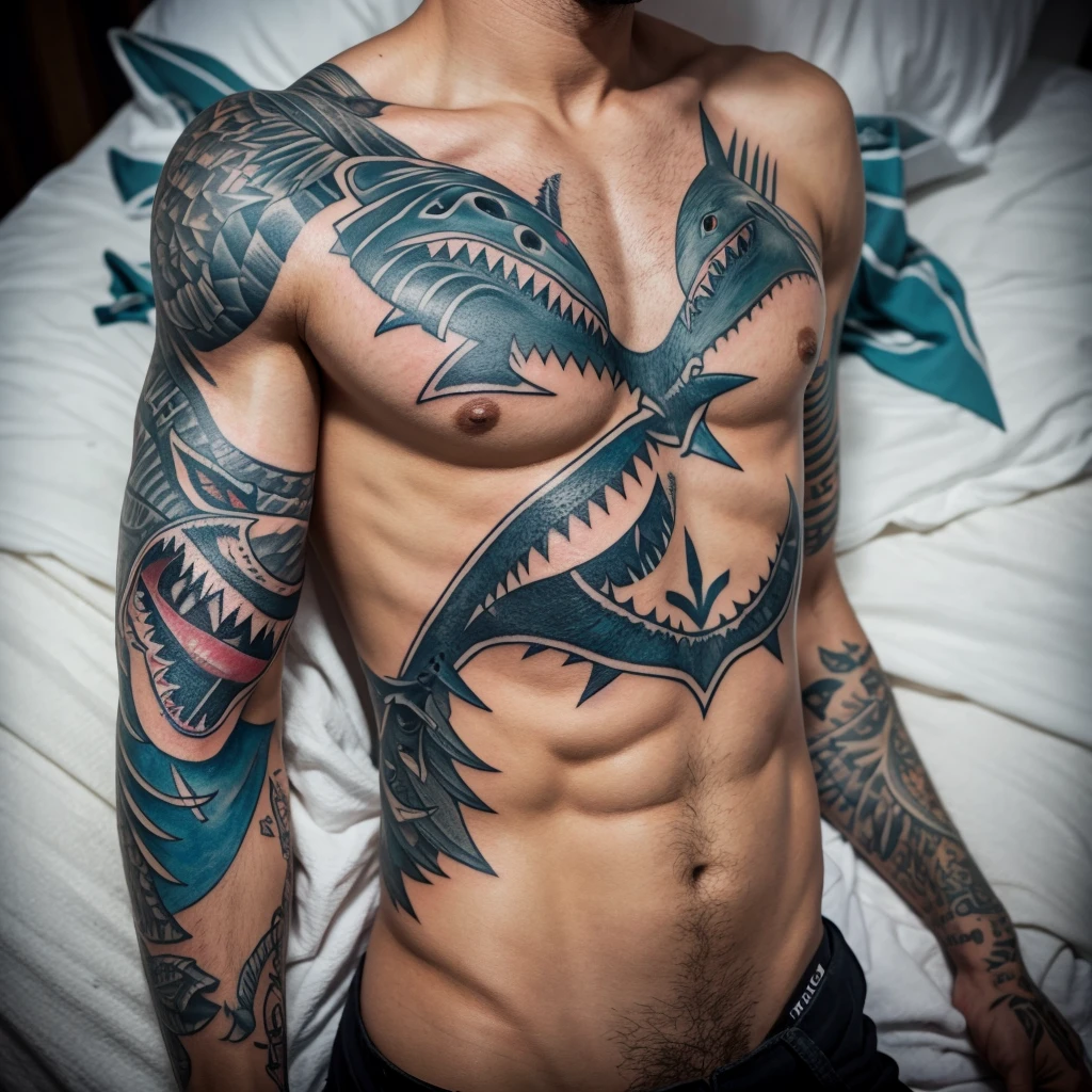 Shark tattoo on arms 