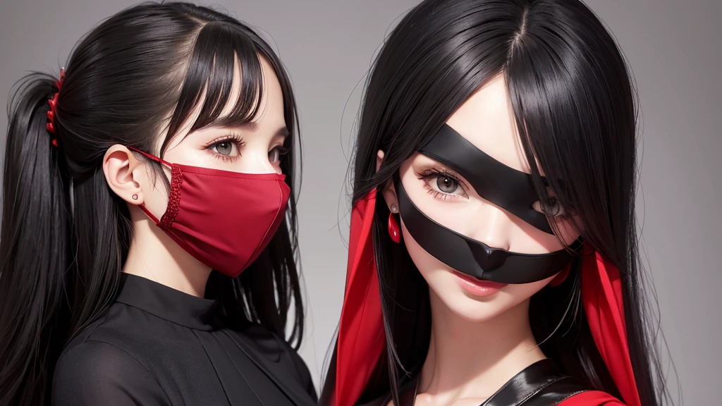Face mask, Elegant dress, black and red, potrait, dark gradient
