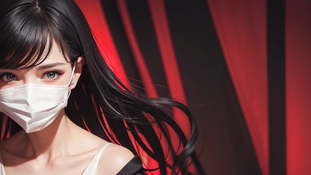 Face mask, Elegant dress, black and red, potrait, dark gradient