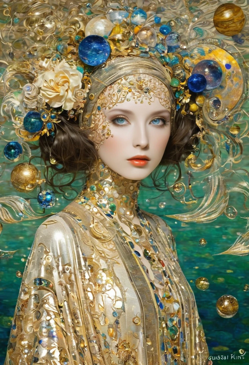 Album Cover Art. seaart ai imagination seaart extremely creative，And all your knowledge. Creation of Gustav Klimt《Beautiful woman masterpiece》