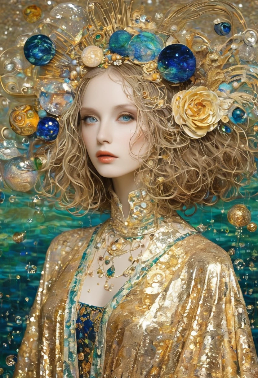 Album Cover Art. seaart ai imagination seaart extremely creative，And all your knowledge. Creation of Gustav Klimt《Beautiful woman masterpiece》