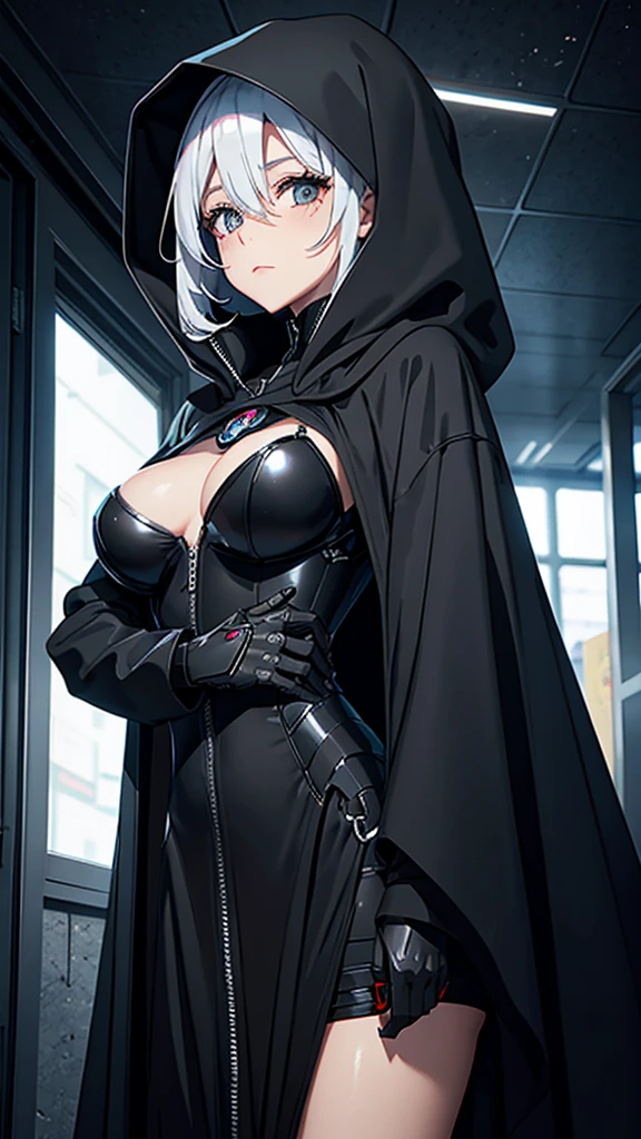 Robotic female grim reaper in black cloak