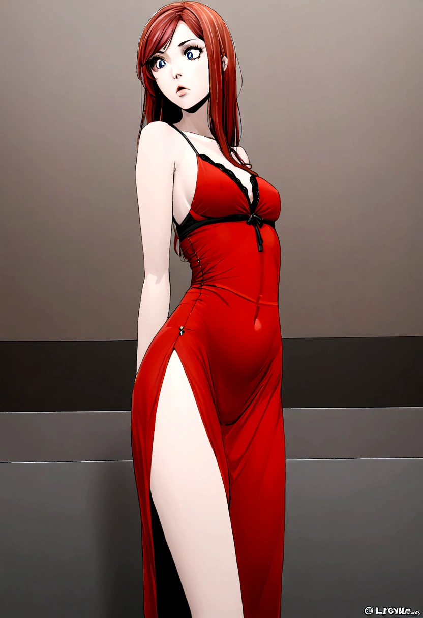 Hot redhead in tight skinny red dress lustful