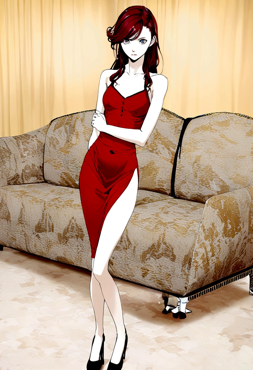 Hot redhead in tight skinny red dress lustful