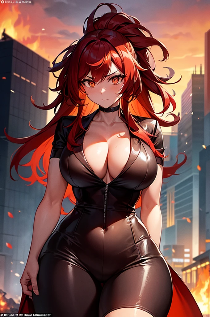 Content:
A giantess with red hair and massive curves is towering over a city, wearing a white lab coat. She uses her curves to destroy buildings, a sadistic look on her face as smoke fills the air. She's looking down at the destruction she's causing
Medium:
Digital art, anime-style illustration.
Style:
Inspired by kaiju movies and giantess fantasy art. Emphasis on dramatic destruction and the power of the giantess.
Lighting:
Intense, dramatic lighting with the cityscape illuminated by fires and the setting sun, casting long shadows and creating a sense of chaos.
Colours:
A palette dominated by fiery reds, oranges, and the dark greys of smoke and destruction. Highlights on the giantess’s red hair and curves to make her stand out against the smoky background.
Composition:
A wide-angle shot capturing the giantess towering over the city. Buildings crumble under the force of her curves, and smoke billows into the sky. Her sadistic expression is clearly visible, adding to the sense of menace. The foreground includes destroyed buildings and fleeing people, enhancing the scale and impact of the scene.