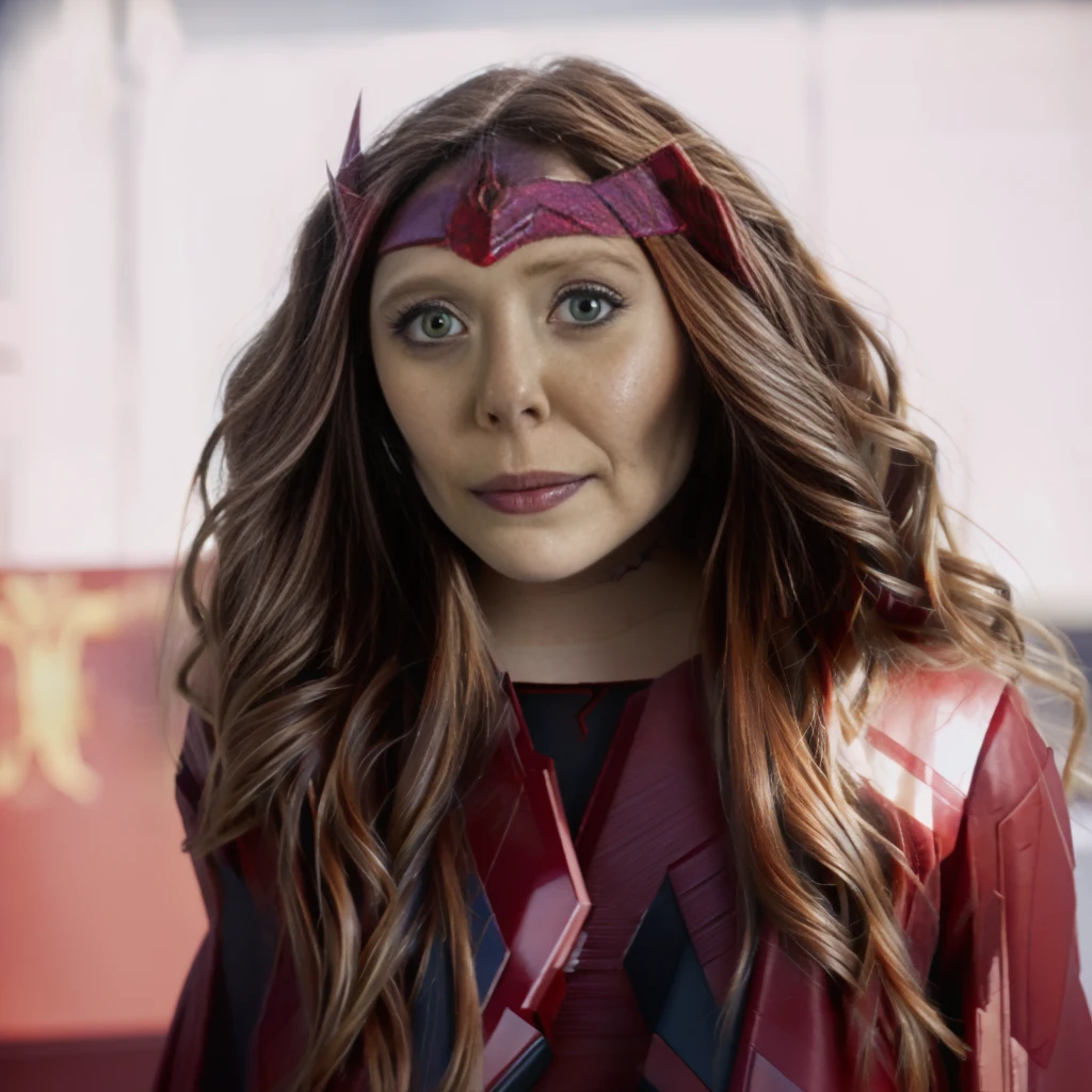 elizabeth olsen as scarlet witch, looking at viewer, scarlet witch marvel, scarlet witch, wanda maximoff