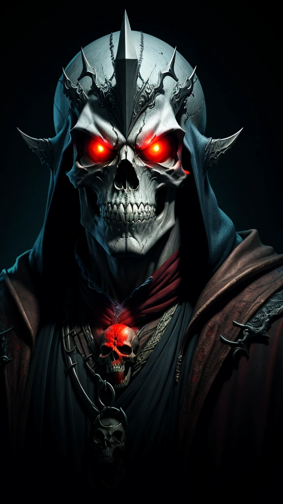 8k, extremely sculpted, cinema lighting, an angry wizard skull with red eyes, (head only)