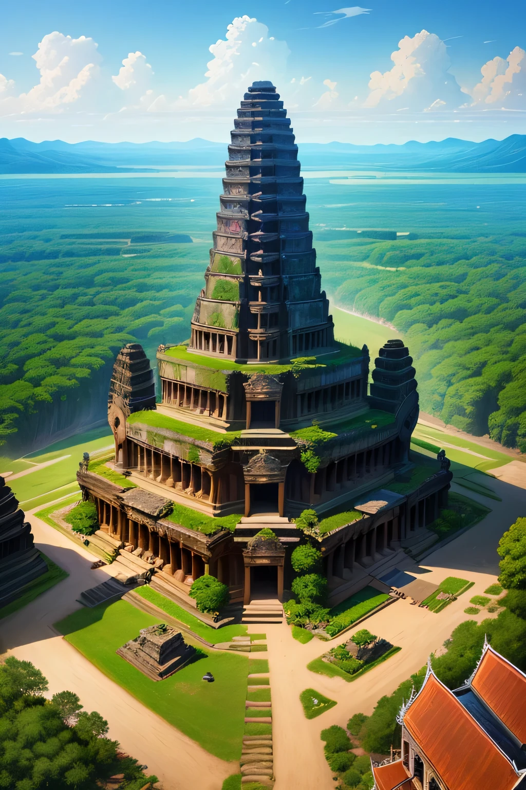 ((best qualityer)), ((work of art)), (detailded), a gigantic landscape of an ancient stone city similar to Angkor Wat
