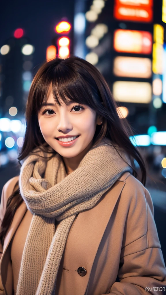 Highest resolution, 4K, Masterpiece: 1.3), A Japanese milf, Sexy: 1.1, fine eyes, Slender figure, Realistic teeth, double eyelids, full body, best quality, detailed, beauty, at the city, night, winter