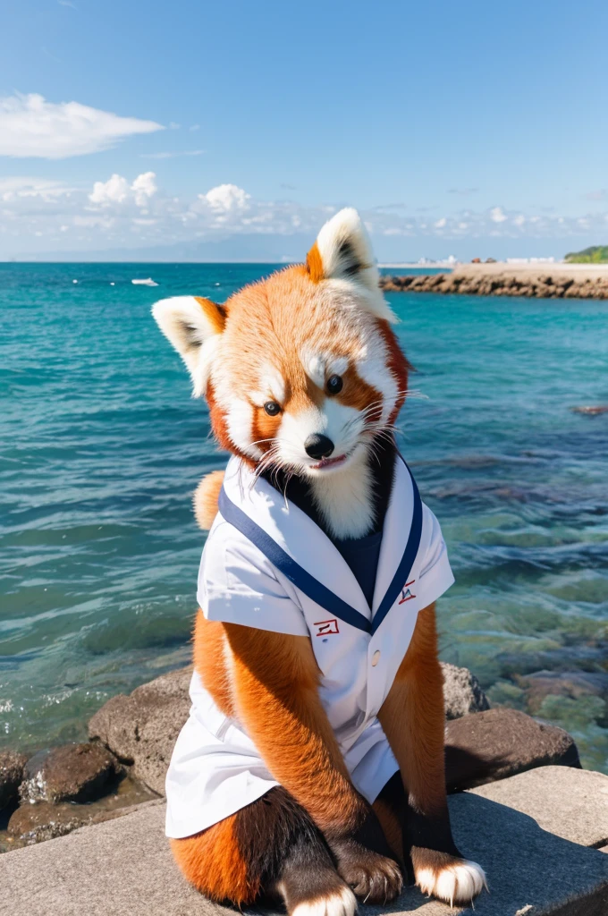 Male Red Panda,Ocean,Appearing in a sailor uniform!One person estrus period,sit,