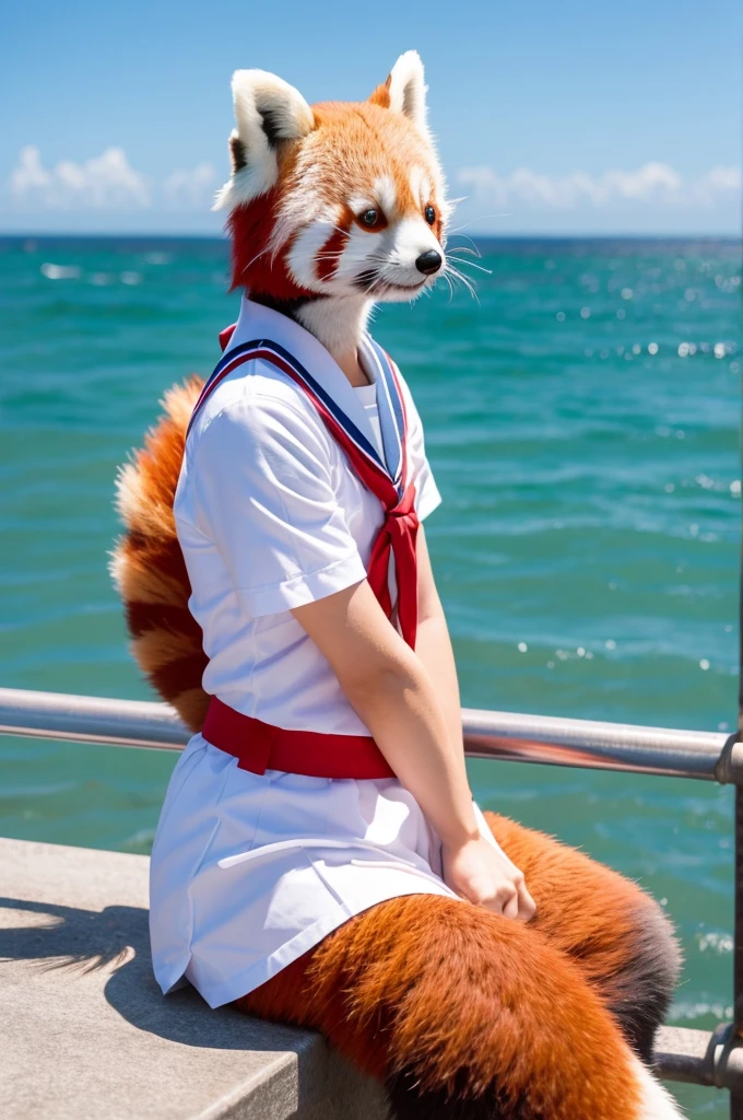 Male Red Panda,Ocean,Appearing in a sailor uniform!One person estrus period,sit,