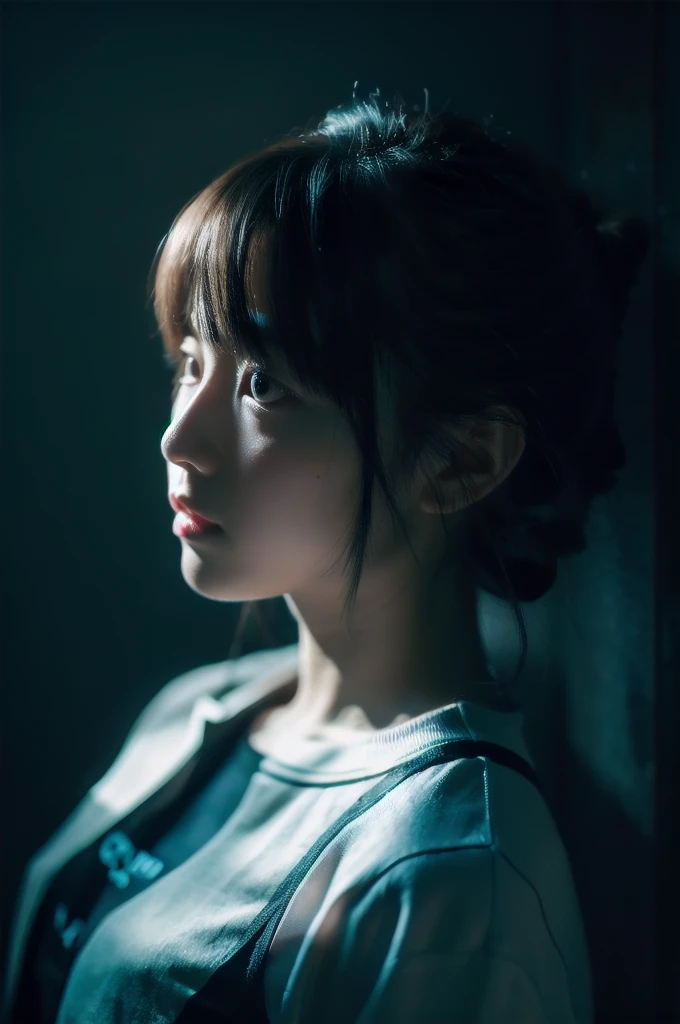 one-girl,deep dark background,soft illumination
