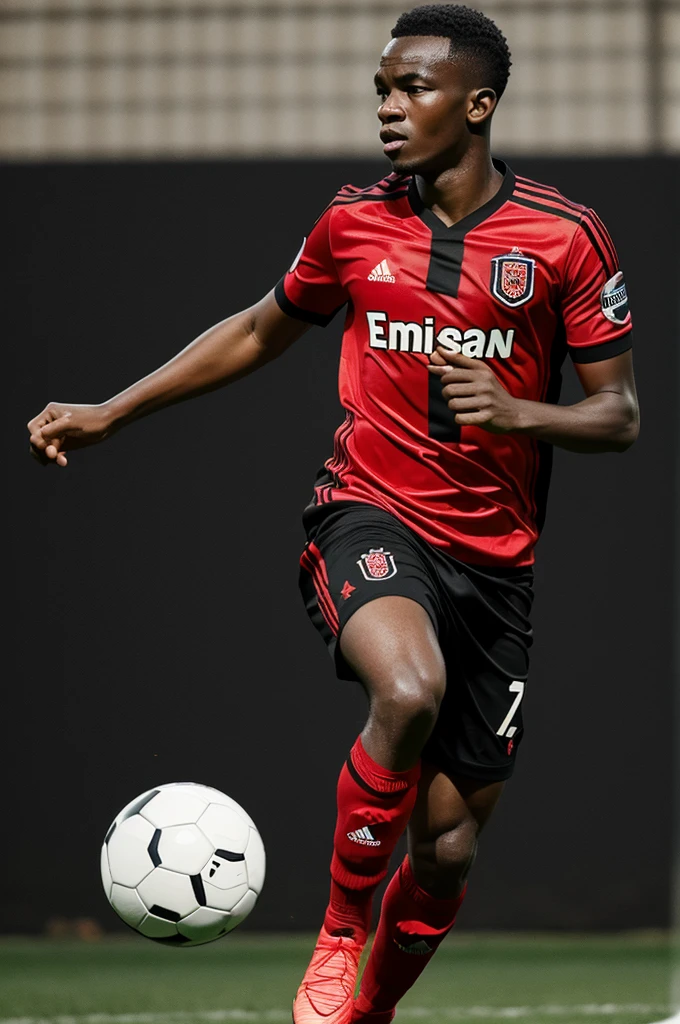 Create soccer team logo, with red and black colors, his name is makumbero fc