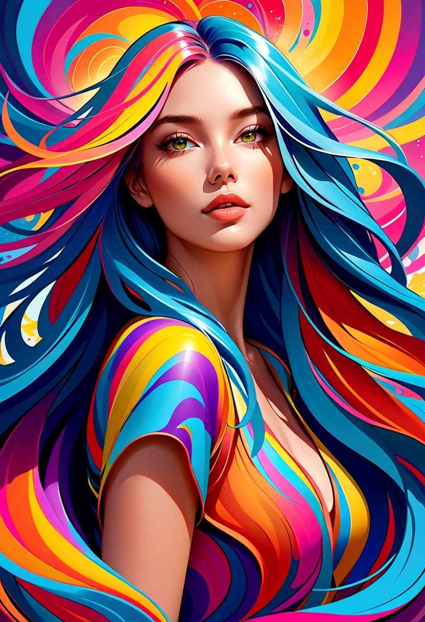Painting of a woman with long colorful hair, Beautiful digital illustrations, Stunning digital illustrations, Gorgeous digital art, A beautiful artistic illustration, Beautiful digital artwork, Beautiful digital art, Beautiful digital illustrations, Complex digital painting, very Beautiful digital art, Vibrant digital painting, beautiful Gorgeous digital art, Psychedelic flowing hair, Colorful numbers, Inspiring digital art, Stylized digital art