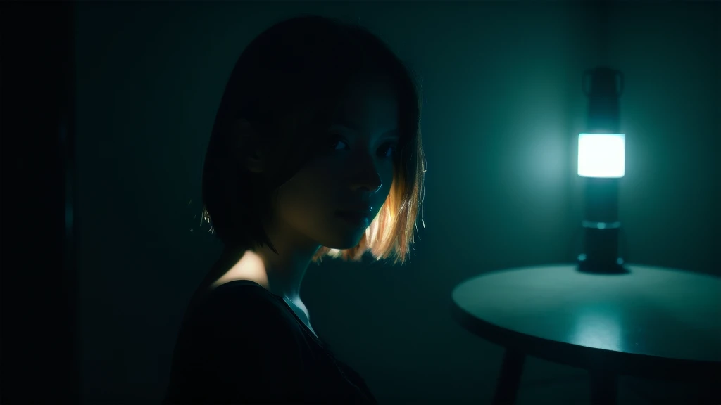 one-girl,deep dark background,soft illumination
