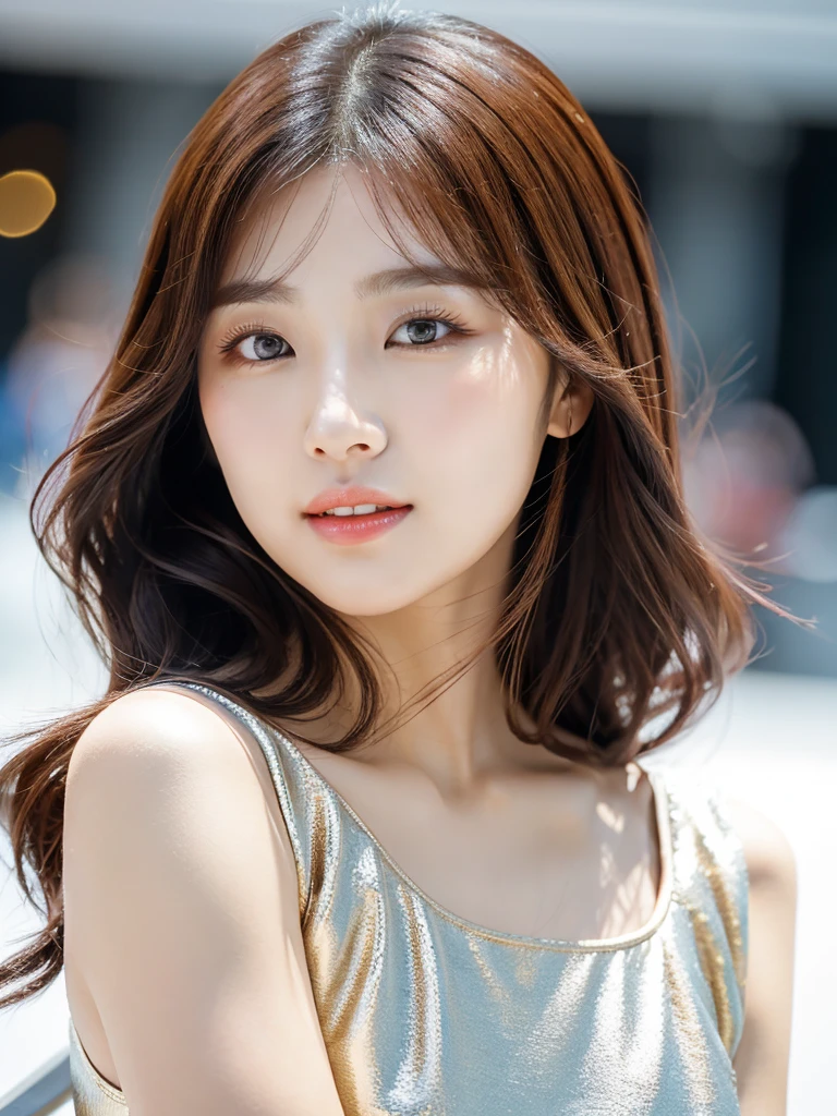 Kwon Eun-bi is a young Korean woman in her 26s. She hair is chanel-cut in a coppery red colors.
She face is slightly shorter than it is long, which carry a warm , expressive face. Her skin is radiant and clear, presenting an impeccable state of health and her curved lips.
Large, brown eyes are expressive and captivating.
She height is medium, her natural body and defined made up of proportional curves. with the most charming and provocative. It matches their personalities.
She wears a simple white dress, In the background, the night glows and from the balcony of an apartment she watches the moon.