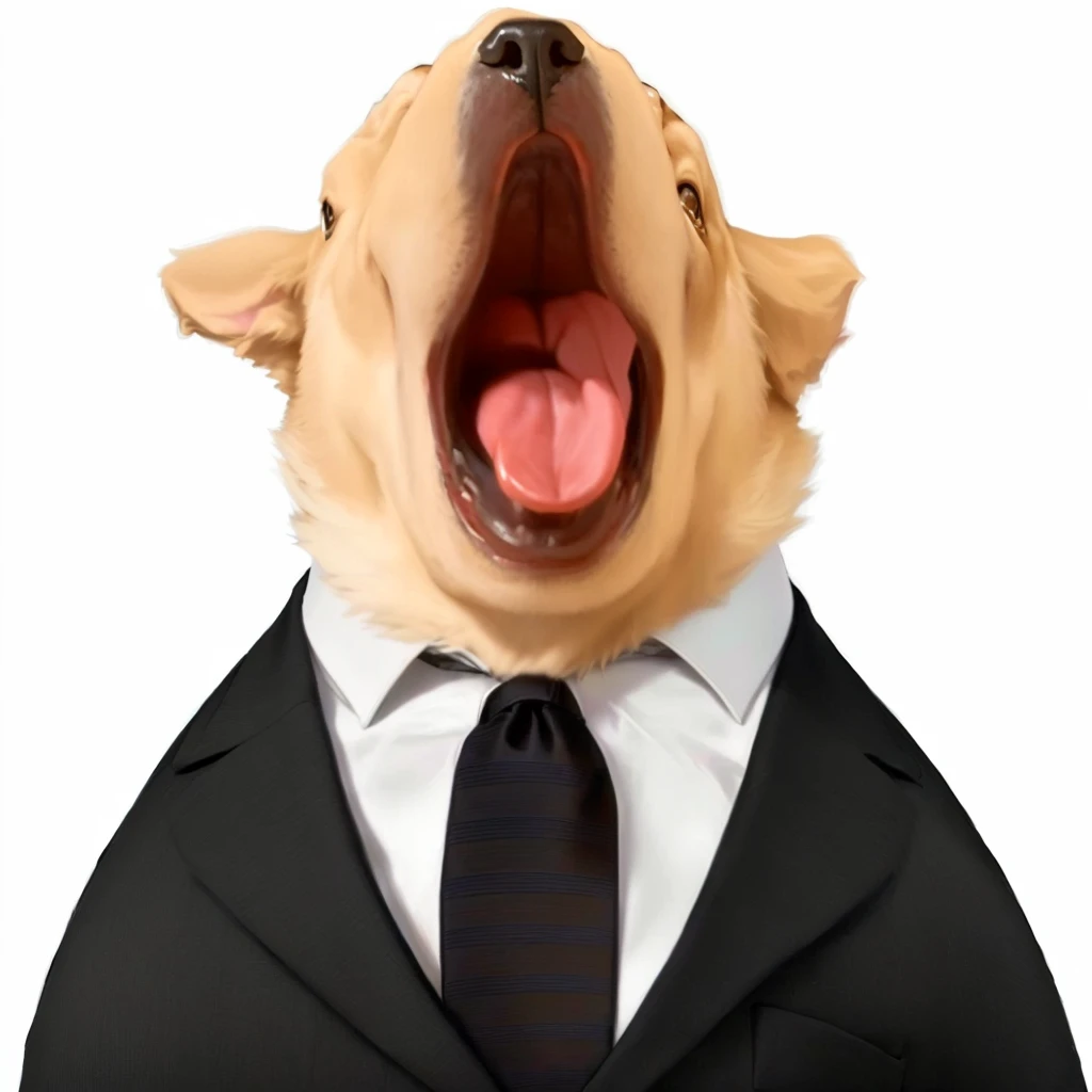 Arafed dog in suit with mouth open and tongue out., he is wearing a suit, wearing a suit, wearing a suit and tie, wearing a suit and a tie, wearing a suit and tie, Business suit, yawning, wearing a strict business suit, Wearing a business suit, in his suit, dressed in a suit, dog head transforming