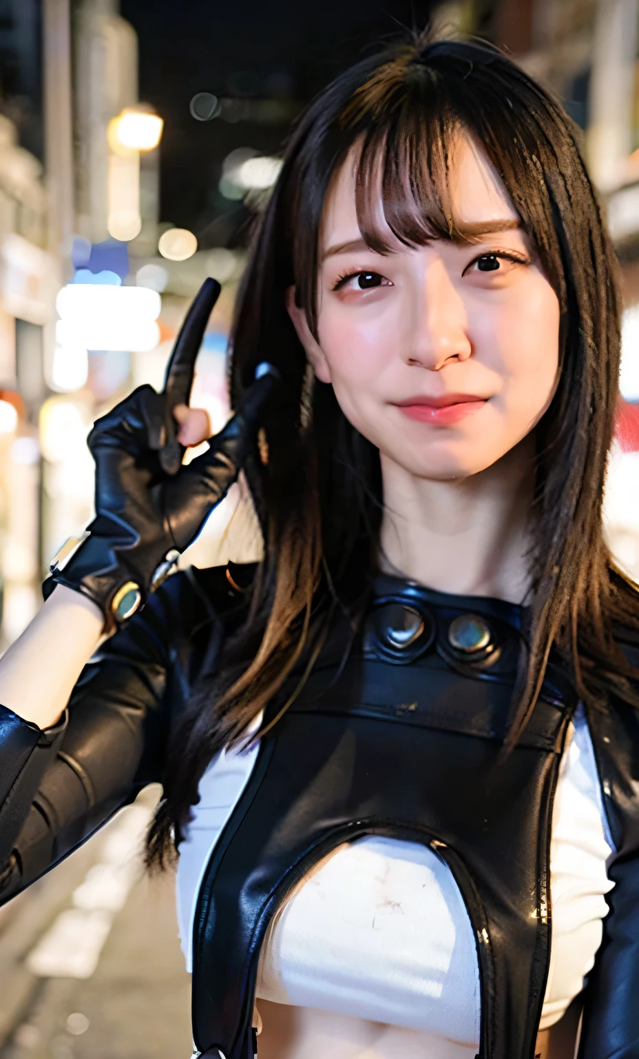 (8K、Raw photography、Highest quality、masterpiece:1.2),(Black Hair、Dark Eyes:1.9),(Plug Suit:1.6)、View your audience,Viewed from the front,White skin,(:1.3)、(Tight waist:1.6)、(Clothes that accentuate the shape of the breasts:1.0)、(Big Breasts :1.3)、Slim figure、Ultra-high resolution,beautiful,beautiful fece,(One person、No background:1.9),whole bodyボディー,Japanese women,(reality的:1.37)、Photon Mapping,reality、(Baby-faced and cute: 1.2)、(Cute Smile: 1.8)、(Round face: 1.8)、Radio City、Physically Based Rendering、Depth of field rally background、photograph, (I can see your knees、Thigh close-up:1.8),(:1.6),whole body、Great quality