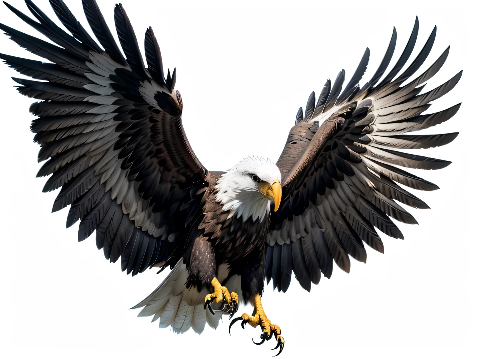 create image of an eagle landing with claws and beak open, This image must have a completely white background