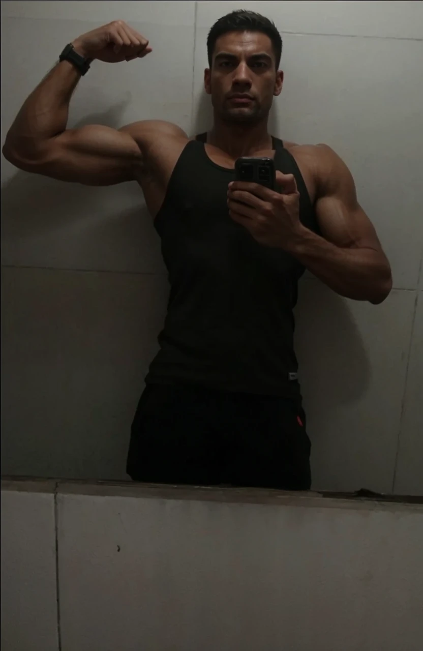 Man, muscular, hyperrealistic, looking forward.