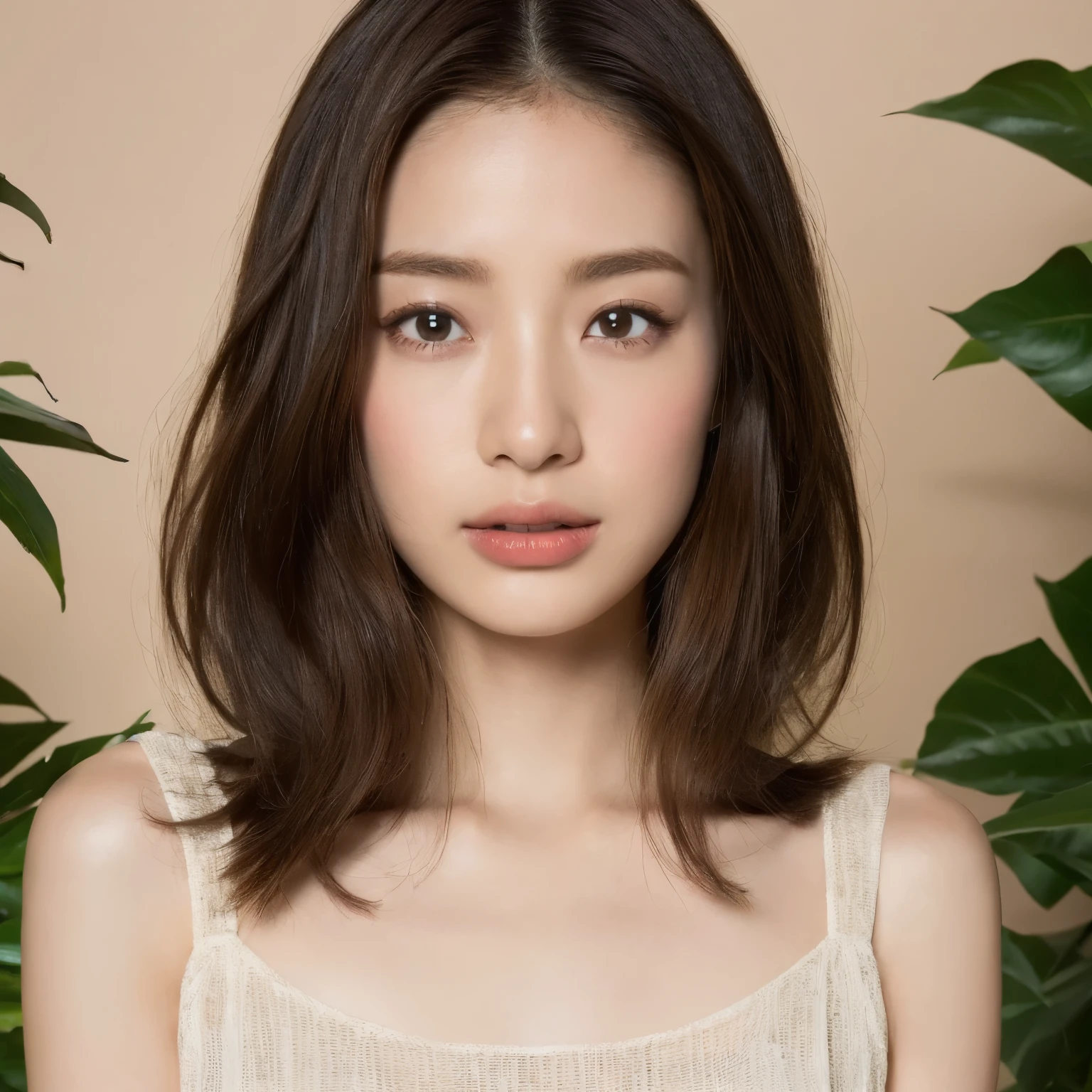 ((highest quality, 8K, masterpiece:1.3)), concentrate: 1.2, Perfect body beauty: 1.4, Hips: 1.2, Layered Haircut, Highly detailed face and skin texture, Delicate eyes, double eyelid, whitened skin, Long brown hair、slim、thin、Model Body Type