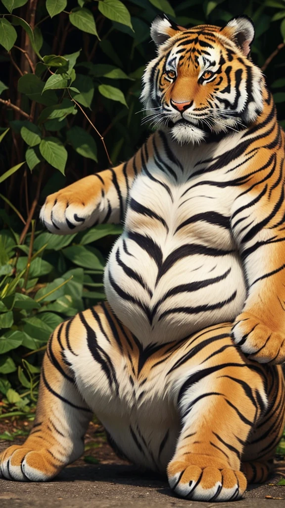 A cute and chubby little tiger sitting
