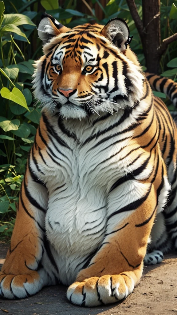 A cute and chubby little tiger sitting