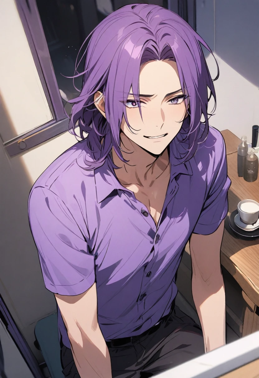 purple haired man