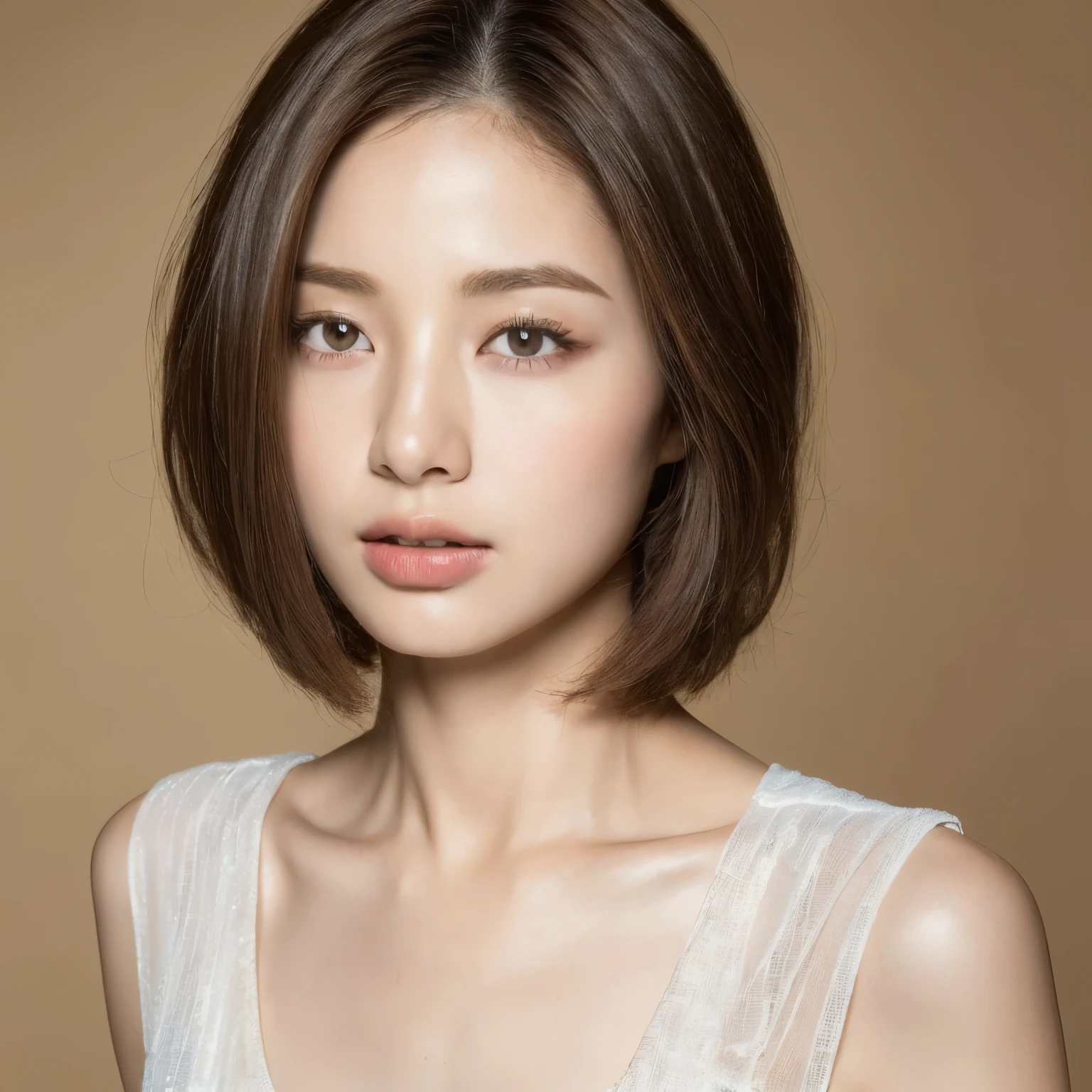 ((highest quality, 8K, masterpiece:1.3)), concentrate: 1.2, Perfect body beauty: 1.4, Hips: 1.2, Layered Haircut, Highly detailed face and skin texture, Delicate eyes, double eyelid, whitened skin, Long brown hair、slim、thin、Model Body Type