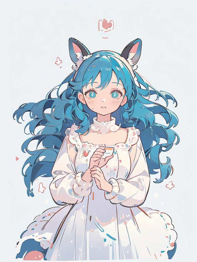 bust-up, 1girl, tosca blue hair, deer ears, white deer antlers, elegant white dress, teasing expression, splash background, solo, sketch, portrait, simple background