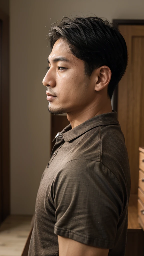 Real man, asian , right side face , left side face