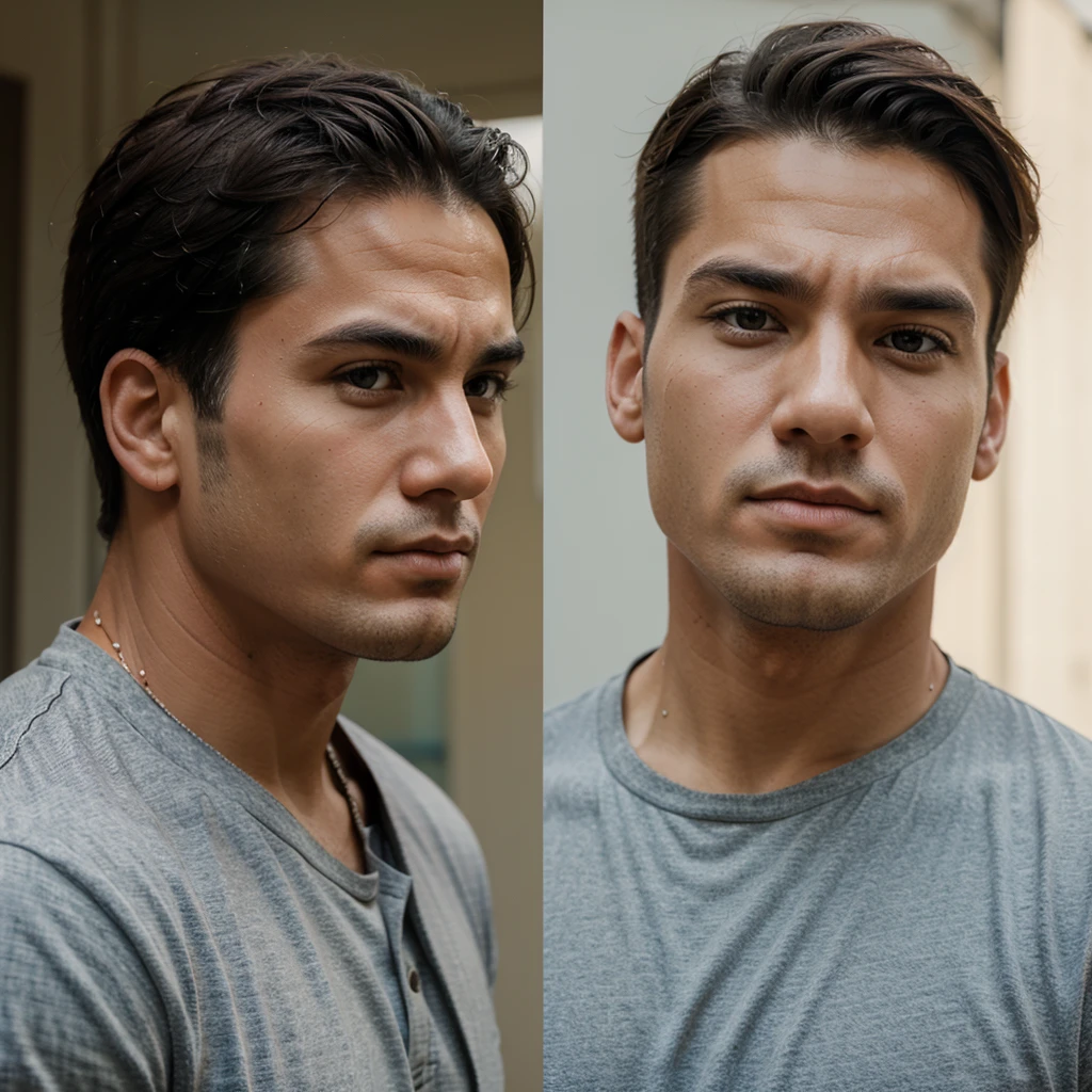 Real man, chin up face , right side face , left side face