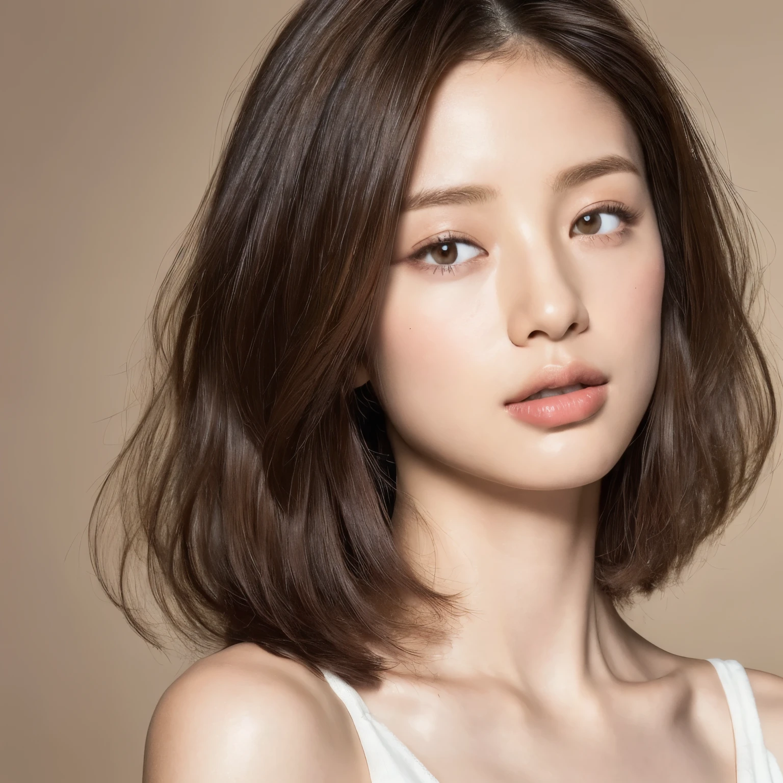((highest quality, 8K, masterpiece:1.3)), concentrate: 1.2, Perfect body beauty: 1.4, Hips: 1.2, Layered Haircut, Highly detailed face and skin texture, Delicate eyes, double eyelid, whitened skin, Long brown hair、slim、thin、Model Body Type