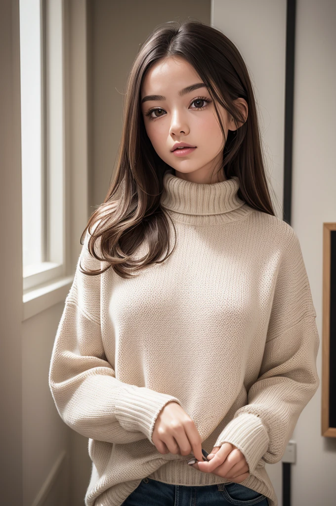 ((best qualityer)), ((work of art)), (detailded), 1 girl, ombro to ombro sweater,