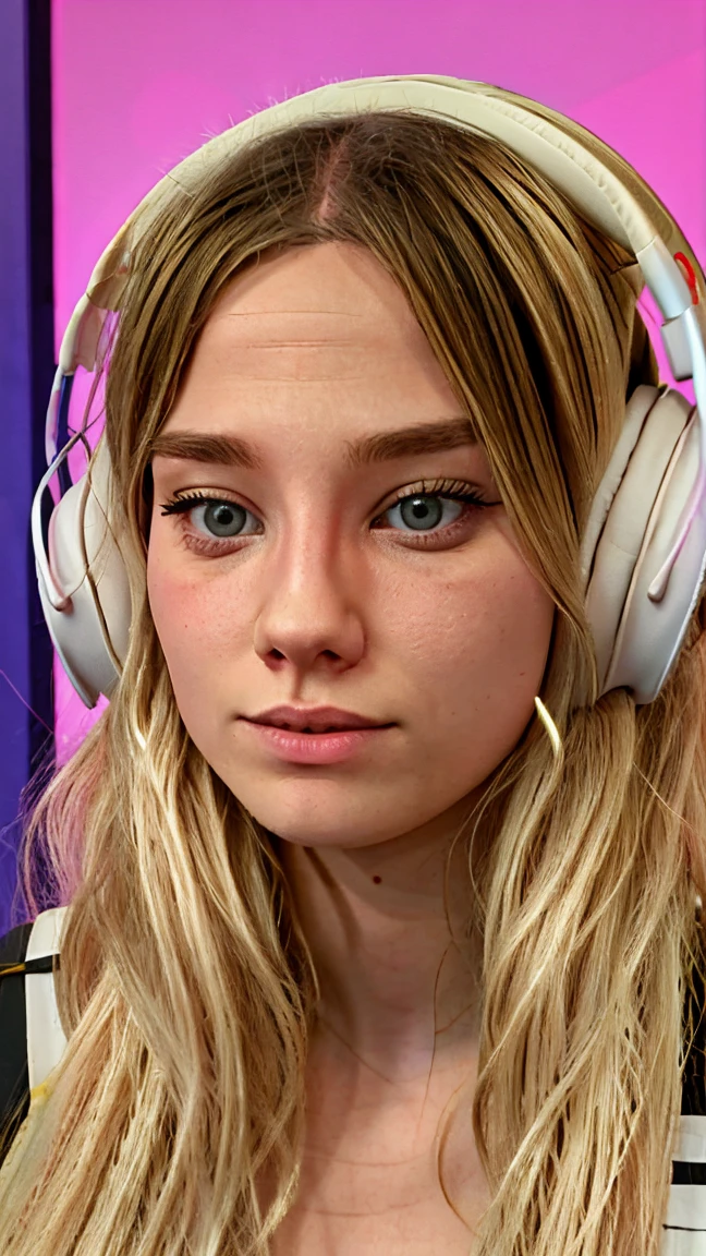 Baghera jones, baghz, blonde hair , , nude,  , in a gaming event stage, headset, incoming kiss 