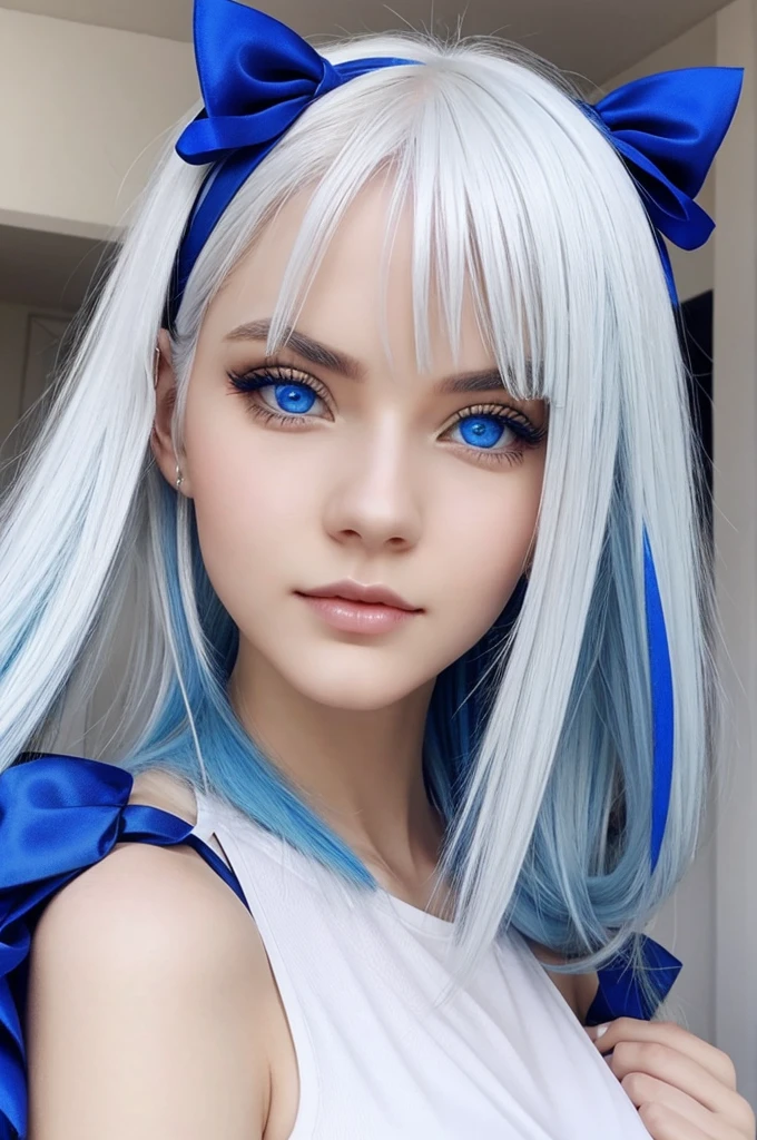 nime girl,with blue eyes white hair beautiful and sexy 
