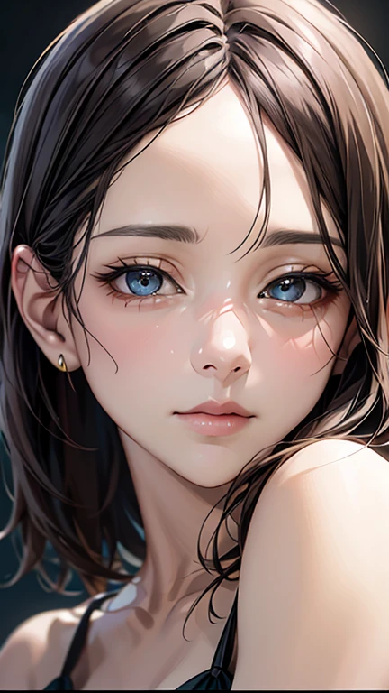 (Highest quality、8K、32k、masterpiece)、(Realistic)、(Realistic:1.2)、(High resolution)、Very detailed、Very beautiful face and eyes、1 Girl、Round and small face、(Droopy eyes:1.3), Tight waist、Delicate body、(close、Highest quality、Attention to detail、Rich skin detail)、(Highest quality、8K、Oil paint:1.2)、Very detailed、(Realistic、Realistic:1.37)、Bright colors